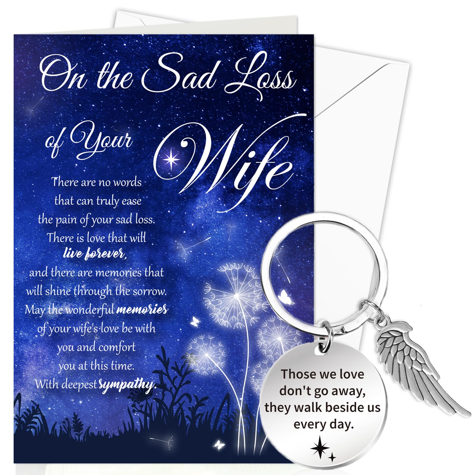 DPKOW Sympathy Card Loss of Wife Memorial Gifts, Thinking of You Card Sorry for Your Loss Gifts Condolences Bereavement Greeting Card Keyring Sympathy GIFTS Memorial Keyring Keychain