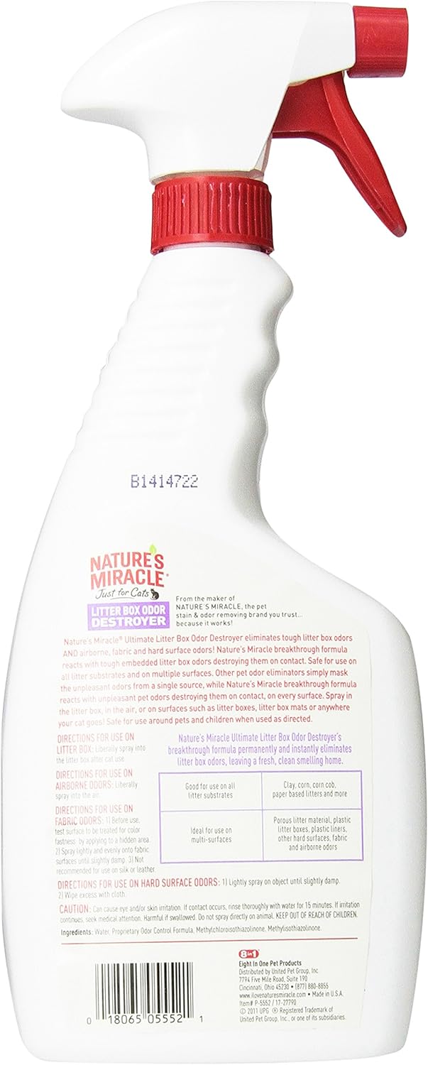 Nature's Miracle Just for Cats Litter Box Odor Destroyer, Unscented, 24-Ounce Spray (P-5552) : Pet Odor And Stain Removers : Pet Supplies
