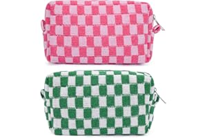 SOIDRAM 2 Pieces Makeup Bag Checkered Cosmetic Bag Pink Green Makeup Pouch Travel Toiletry Bag Organizer Cute Makeup Brushes Storage Bag for Women