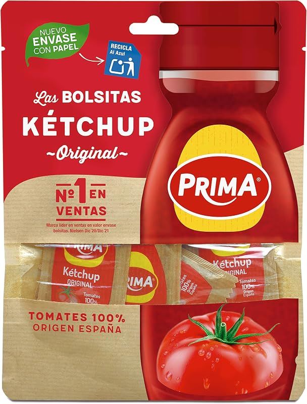 Ketchup original de dose única feito com tomate espanhol. 12 saquetas