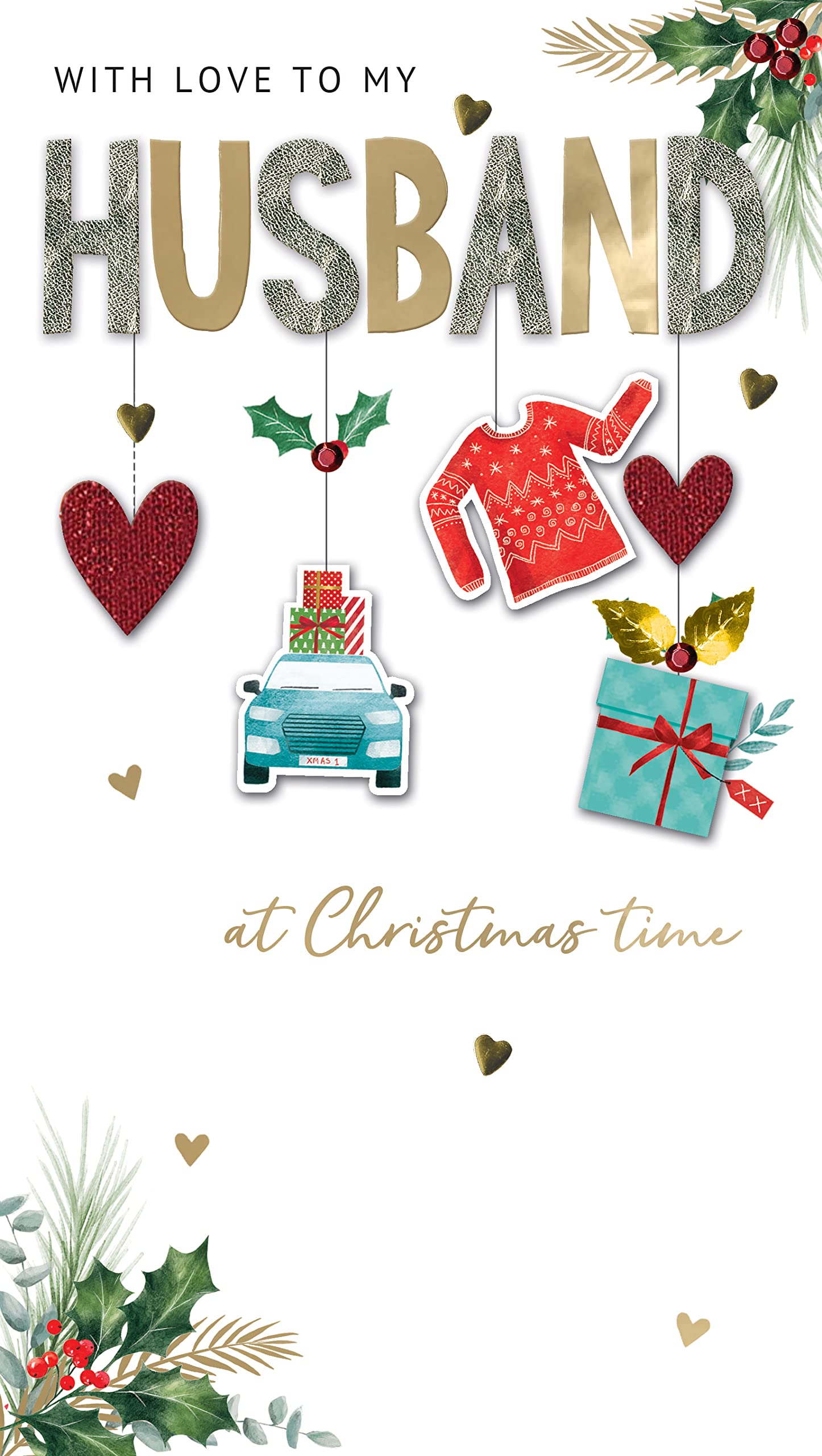 With Love To My Husband Embellished Christmas Card Hand-Finished Champagne Cards XCDC382