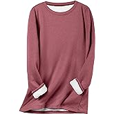 Flygo Women's Winter Warm Sherpa Lined Fleece Crewneck Sweatshirt Pullover Loungewear Tunic Tops