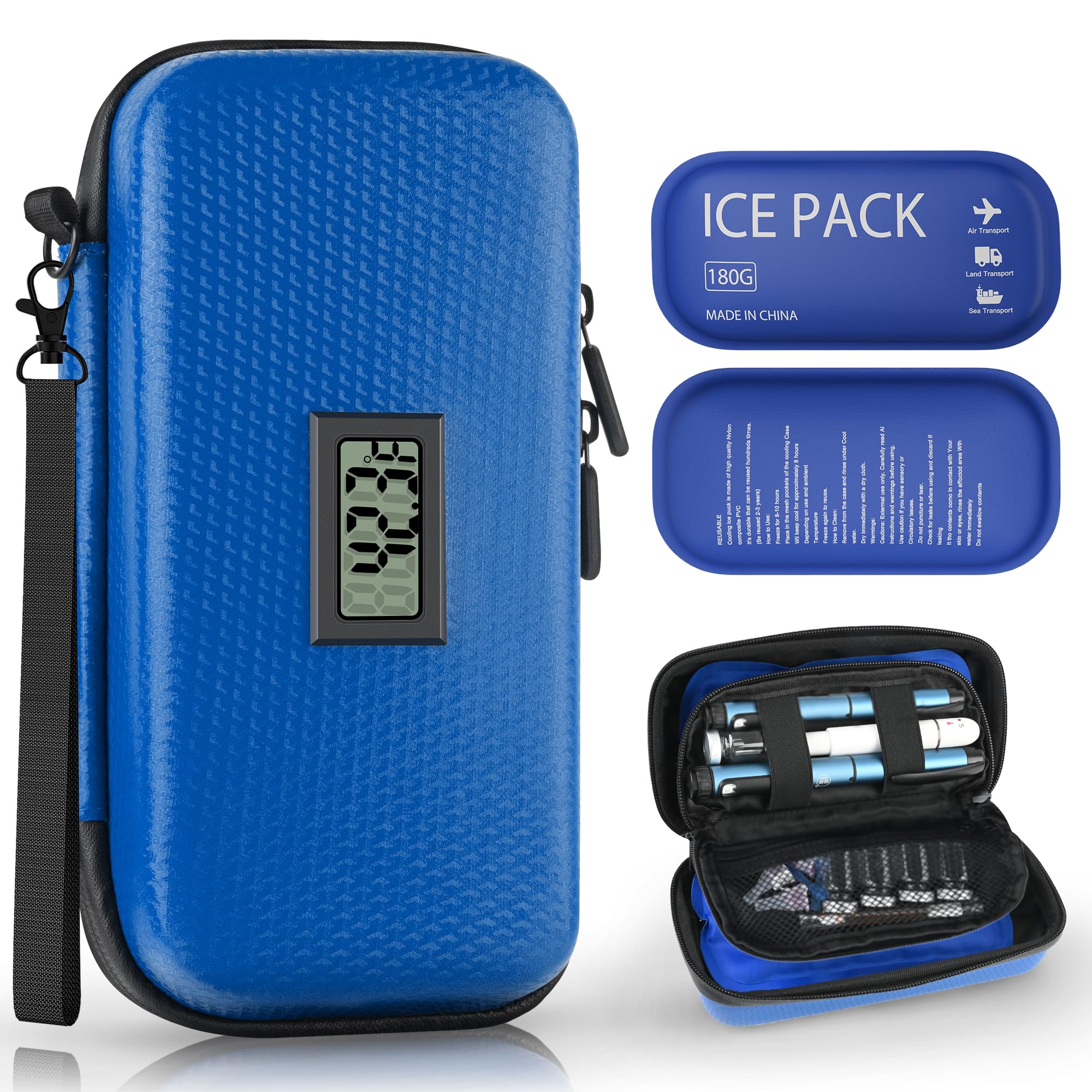 Photo 1 of Insulin Cooler Travel Case TSA Approved, Portable Diabetic Medicine Cooling Bag with Digital Thermometer & 2 Ice Packs, Refrigerated Medication Organizer (Blue)