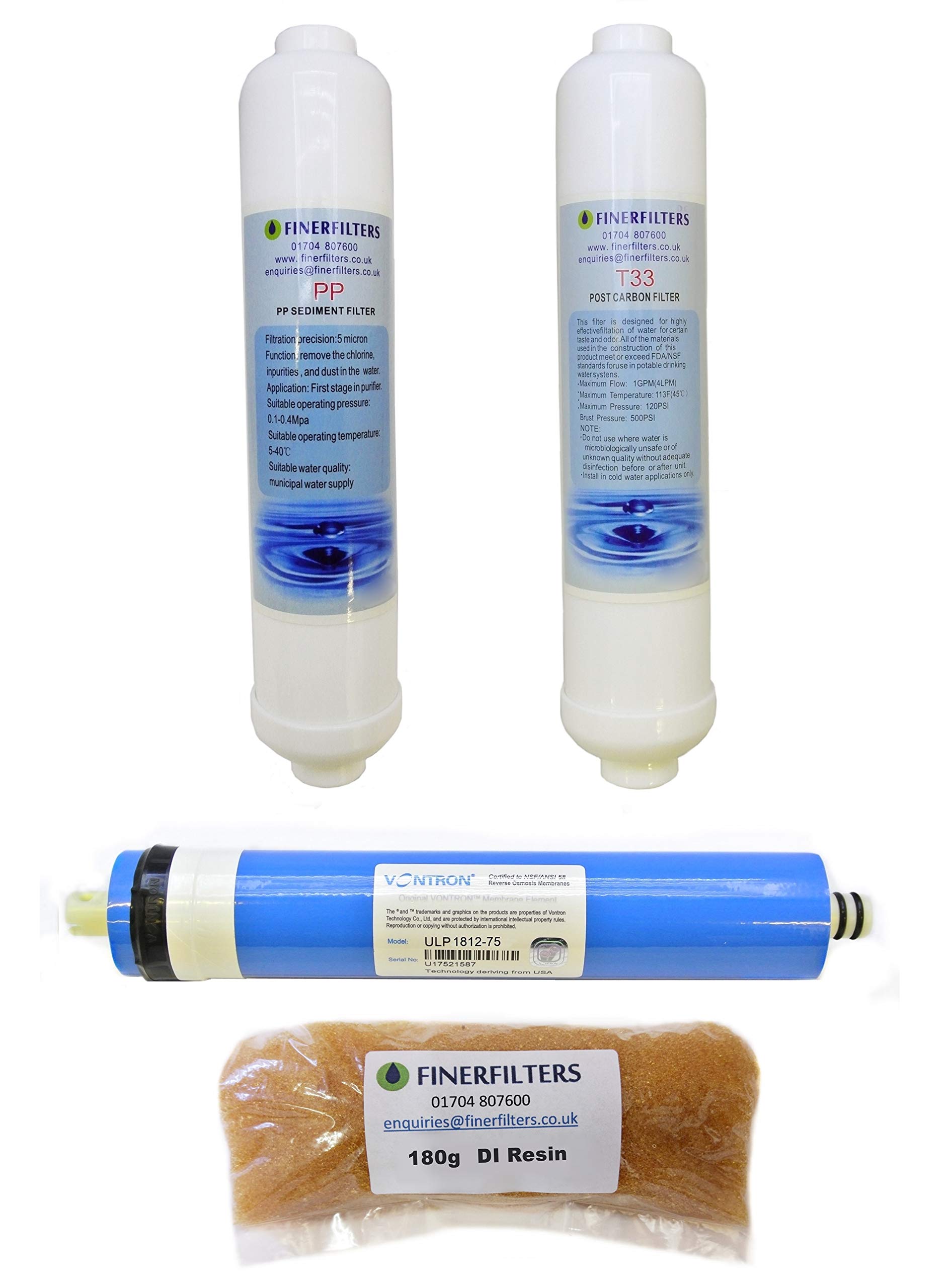 FINERFILTERS Compact 4 Stage Aquarium Reverse Osmosis Water Filter Replacement Filters & 75GPD Membrane