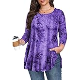 LARACE 3/4 Length Sleeve Womens Plus Size Tops Crew Neck Casual Tunic Tops Split Shirts Dressy