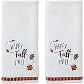 SKL Home Fall/Harvest/Autumn Happy Fall Y'all Hand Towel Set for Bath/Kitchen/Bar & Gift, 16" x 25", White 2 Count