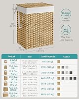 SONGMICS 90L Laundry Basket with Lid Rattan Wicker Foldable Removable Liner view 7