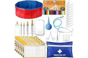 Arrowbash 57 Pcs Puppy Kitten Whelping Supplies Whelping Kit for Puppies Birth Dog Kitten Bottle Feeding Kit for New Born Puppy Supplies Include Feeding Tube Etc(40 in Diameter)