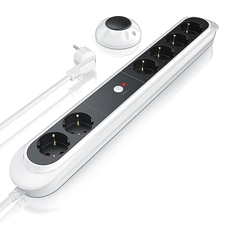 CSL-Computer Steckdosenleiste 6-Fach mit Kabellos Fußfernbedienung | 230V AC 50Hz | integrierte Kindersicherung