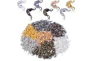 BRONAGRAND 700pcs Metal Open Bead Tips Knot Covers Bead Tip Cord Ends Clamshell Bead Tips Knot Covers Terminators Wire Crimp End Caps for DIY Jewelry Making,7 Colors