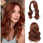 Niceone Hair Auburn Medium Length Wigs for Women 18 Inch Middle Part Synthetic Hair Wavy Wig - Natural Hairline Wig for Daily Party/Halloween Use(Auburn,18 Inch)