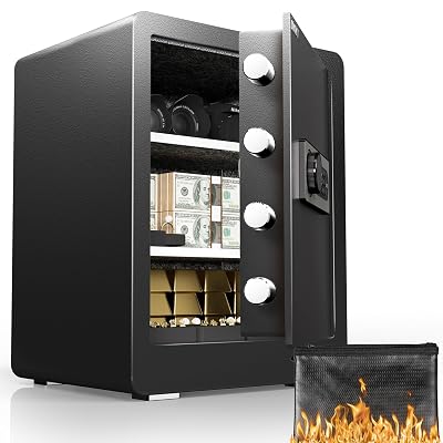DAYI Safe Box, 2.0 Cubic Feet Home Safe with Fireproof Waterproof Bag, Security Safe Box for Money Cash Valuables, Digital Electronic Keypad, Dual Alarm System, Removable Shelf - D-45