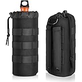 Sunnymove 2 Pack Fuel Bottle Holder Compatible with 30 oz Fuel Bottle, Mounts to Molle Bag Backpack Tactical Molle Travel Water Holder with Drawstring Open Top and Mesh Bottom, Black(Classic Style)