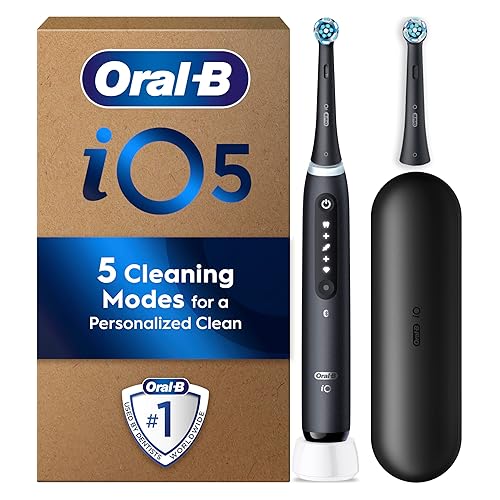 Oral-B iO5 Electric Toothbrushes for Adults, 2 Toothbrush Head & Travel Case, 5 Modes with Teeth Whitening, UK 2 Pin Plug, Black