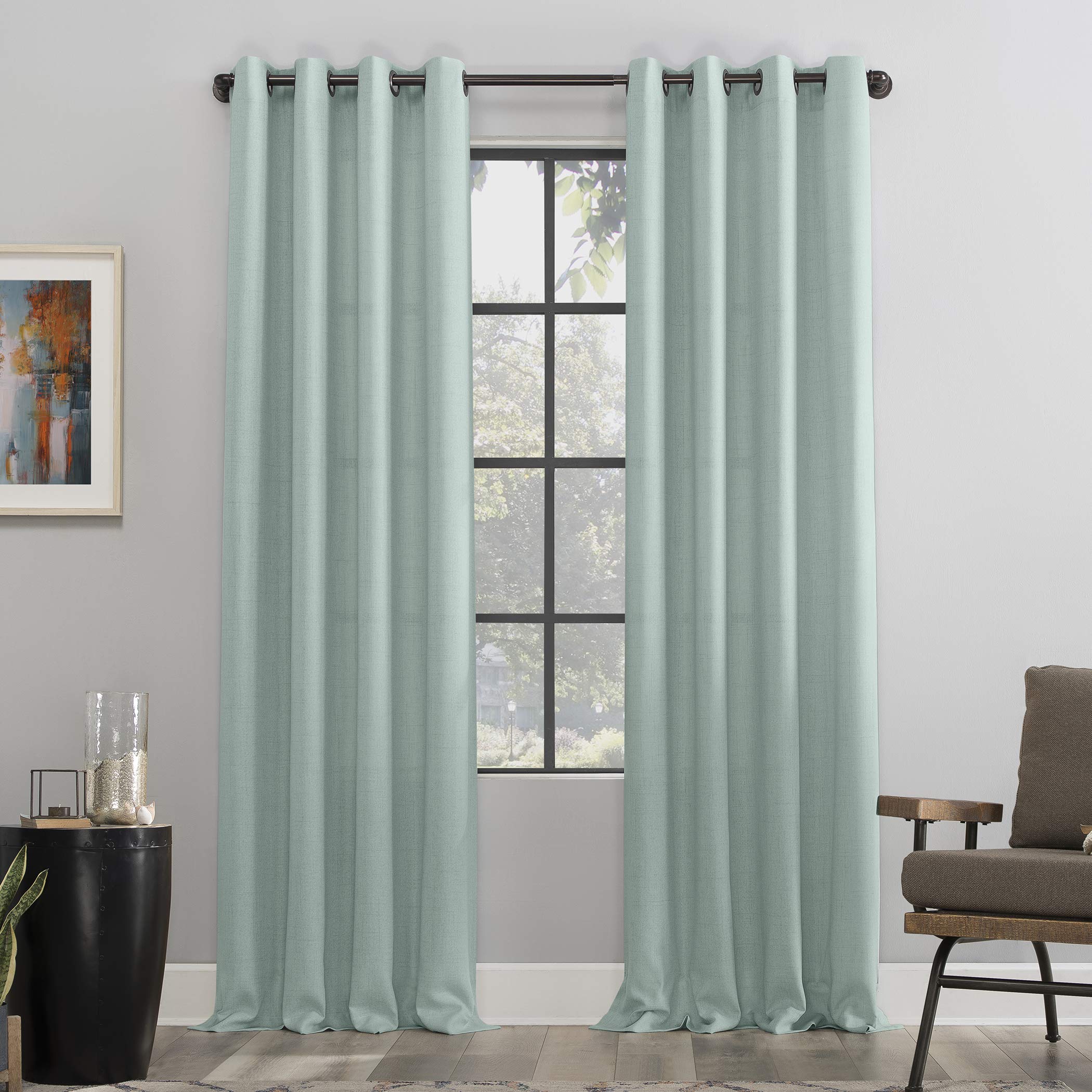 Scott Living Heathered Texture Semi-Sheer Grommet Curtain, Teal, 50" x 96" Panel