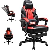 Gaming Chairs for Adults, Computer Chair with Footrest, High Back, Big and Tall Gamer Chair‘s with Massage Lumbar Support, 360° Swivel Height Adjustable Computer Chaires, Dark Red