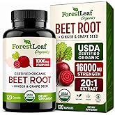 ForestLeaf Organic Beet Root Capsules, Ginger &amp; Grape Seed, 120 Caps | Beetroot Supplement Complex | Nitric Oxide, Circulation &amp; Blood Pressure Support | USDA Organic | Vegan | Made in USA