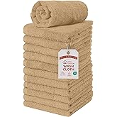 RIVERSIDE Pack of 12 Washcloths, 12 x 12 Inches, 100% Cotton, Premium Flannel Face Cloths, Highly Absorbent & Soft Feel Fingertip Towels (Tan, 12 Pack)