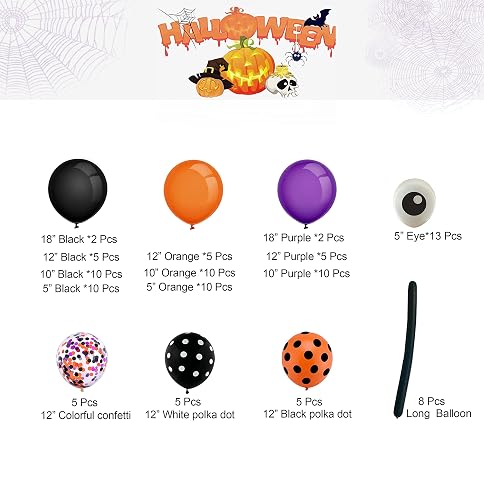 JOYMEMO Halloween Birthday Decorations Kit - Purple Black Silver Balloon Garland Arch With Banner & Spider Balloons