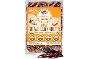 AMAZING CHILES & SPICES Guajillo Chiles Peppers Dried Whole 4 oz – Natural and Premium. Great For Mexican Recipes Like Mole, Tamales, Salsa, Meats. Mild to Medium Heat, Complex Fruity Flavor. Resealable Bag