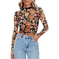 Zeagoo Womens Mesh Sheer Long Sleeve Top Mock Turtle Neck See