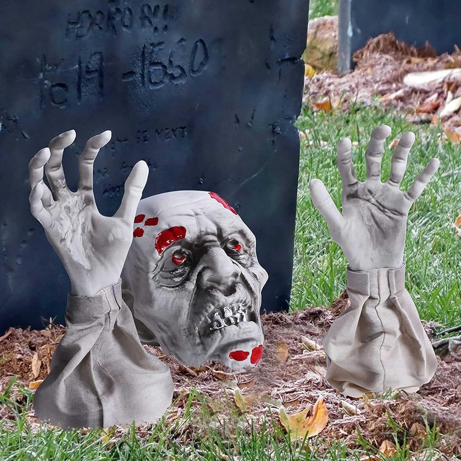 Decorative Garden Stakes - OMKNEPS Halloween Outdoor Decorations, Scary Zombie with Face and Arms Lawn Stakes, The Best Outdoor Graveyard Decoration for Halloween for Cemetery, Haunted House, Coffin Party (Zombie-Grey)