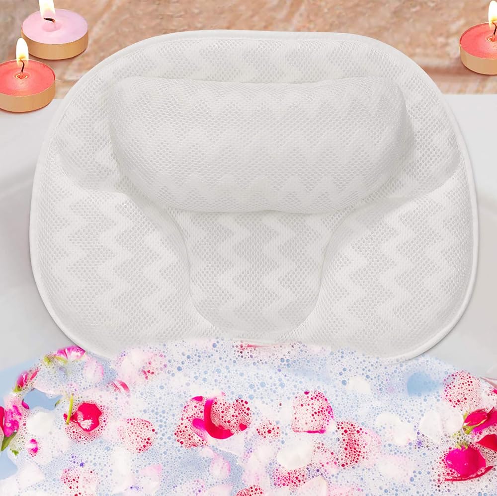 Bossjoy 3D Mesh Bath Pillow 6 Suction Cups Neck Back Support Spa Hot Tub