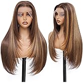 Honey Blonde 13x4 HD Lace Front Wig 26inch Layered Synthetic Lace Pre Plucked Straight Glueless Wigs for Black Women with Sunkissed Highlights