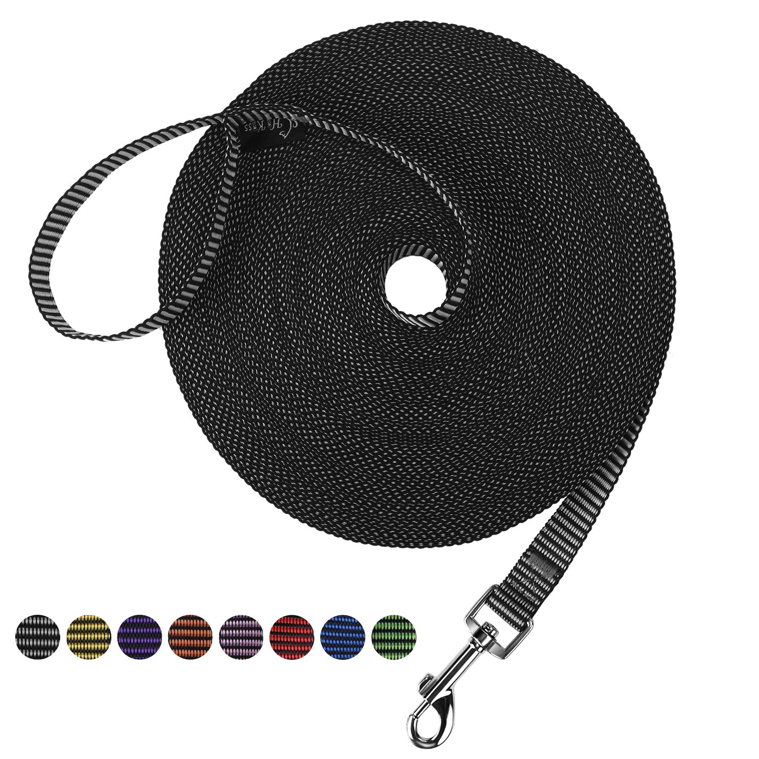 Hi Kiss Dog/Puppy Obedience Recall Training Agility Lead - 15ft 20ft 30ft 50ft 100ft Training Leash - Great for Training, Play, Camping, or Backyard(20ft,Black_White)
