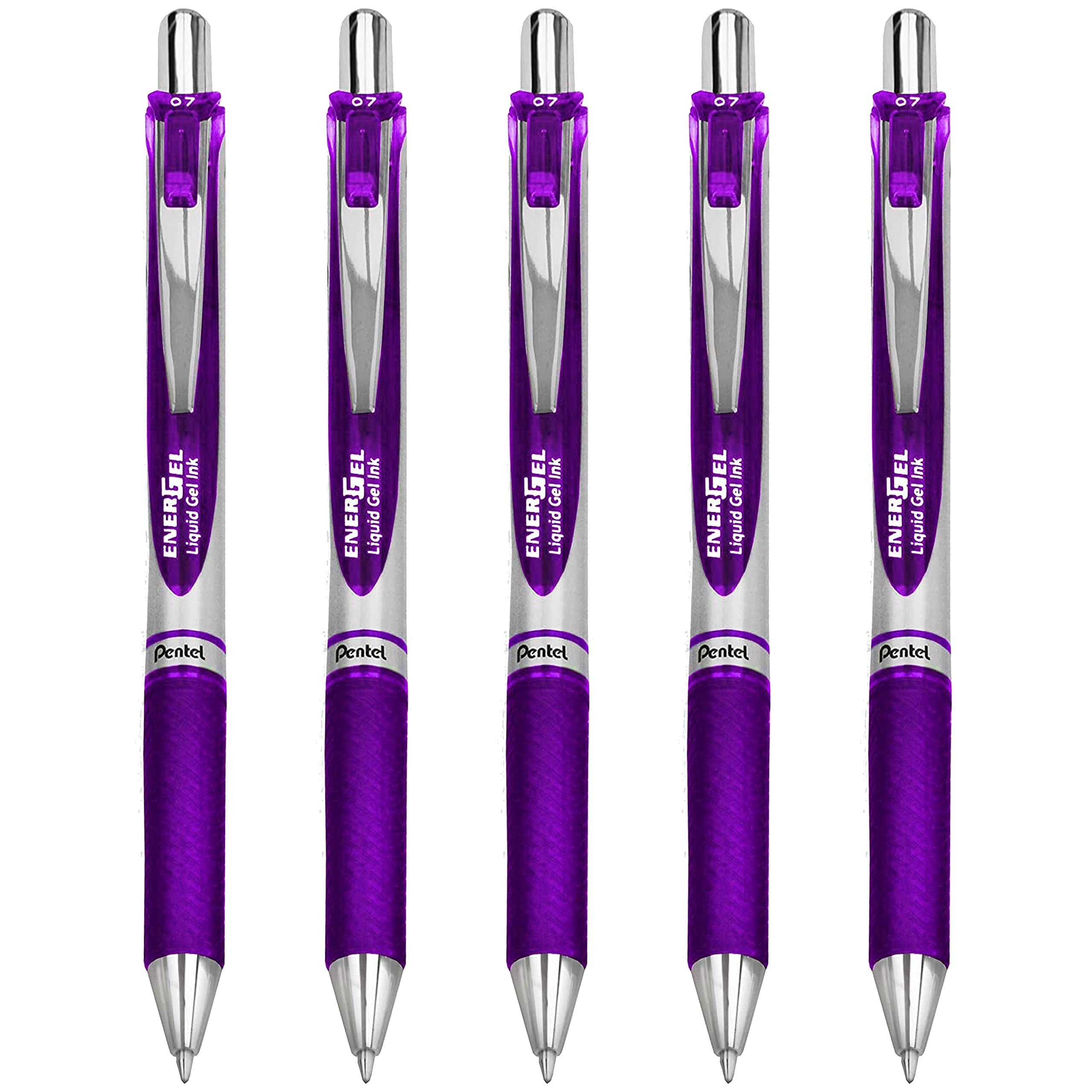 5x PENTEL BL77 ENERGEL RETRACTABLE ROLLER BALL PENS. VIOLET INK. 0.7mm METAL TIP. RUBBER GRIP. BL77-V x5