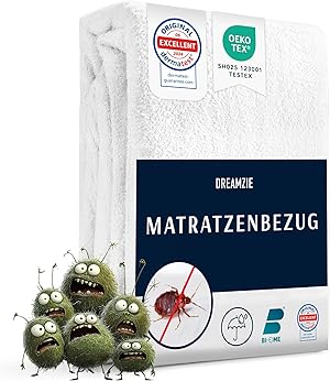 Dreamzie Matratzenbezug 90 x 200 (20cm) gegen Milben und Bettwanzen - Milbenbezug Matratzen Komplett mit Reißverschluss - Matratzenschoner 90 x 200 für Allergiker - Wasserdicht, Bi-Ome und Öko-Tex