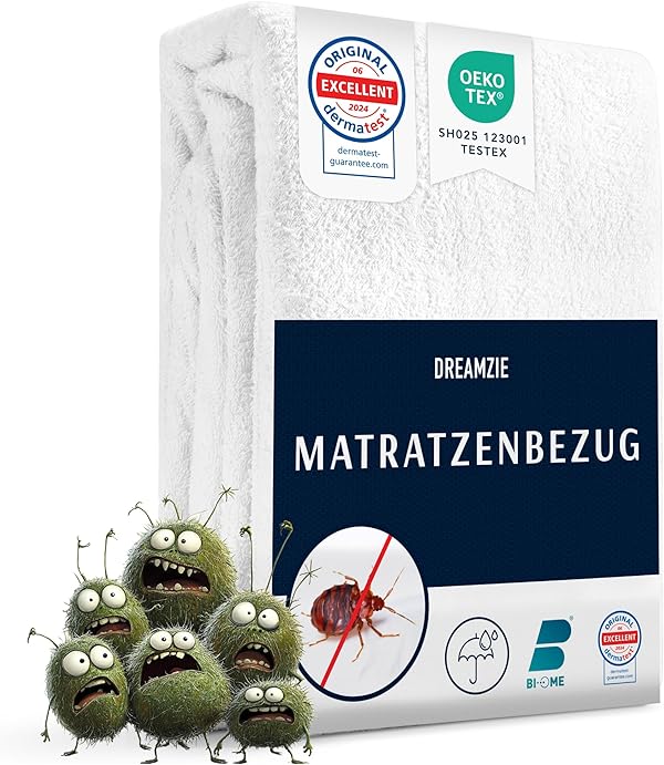 Dreamzie Matratzenbezug 160x200x20 cm gegen Milben und Bettwanzen - Milbenbezug Matratzen Komplett mit Reißverschluss - Matratzenschoner 160x200cm für Allergiker - Wasserdicht, Bi-Ome und Öko-Tex