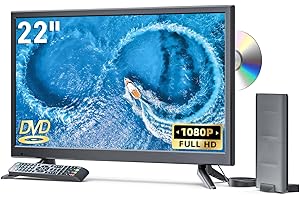 Erasiny 22 Inch TV with DVD Player Built-in, Small Flat Screen with HDMI/USB/AV Inputs Full HD 1080P, 12 Volt TV DVD Combo for RV, Kitchen, Home, Upgraded Antenna