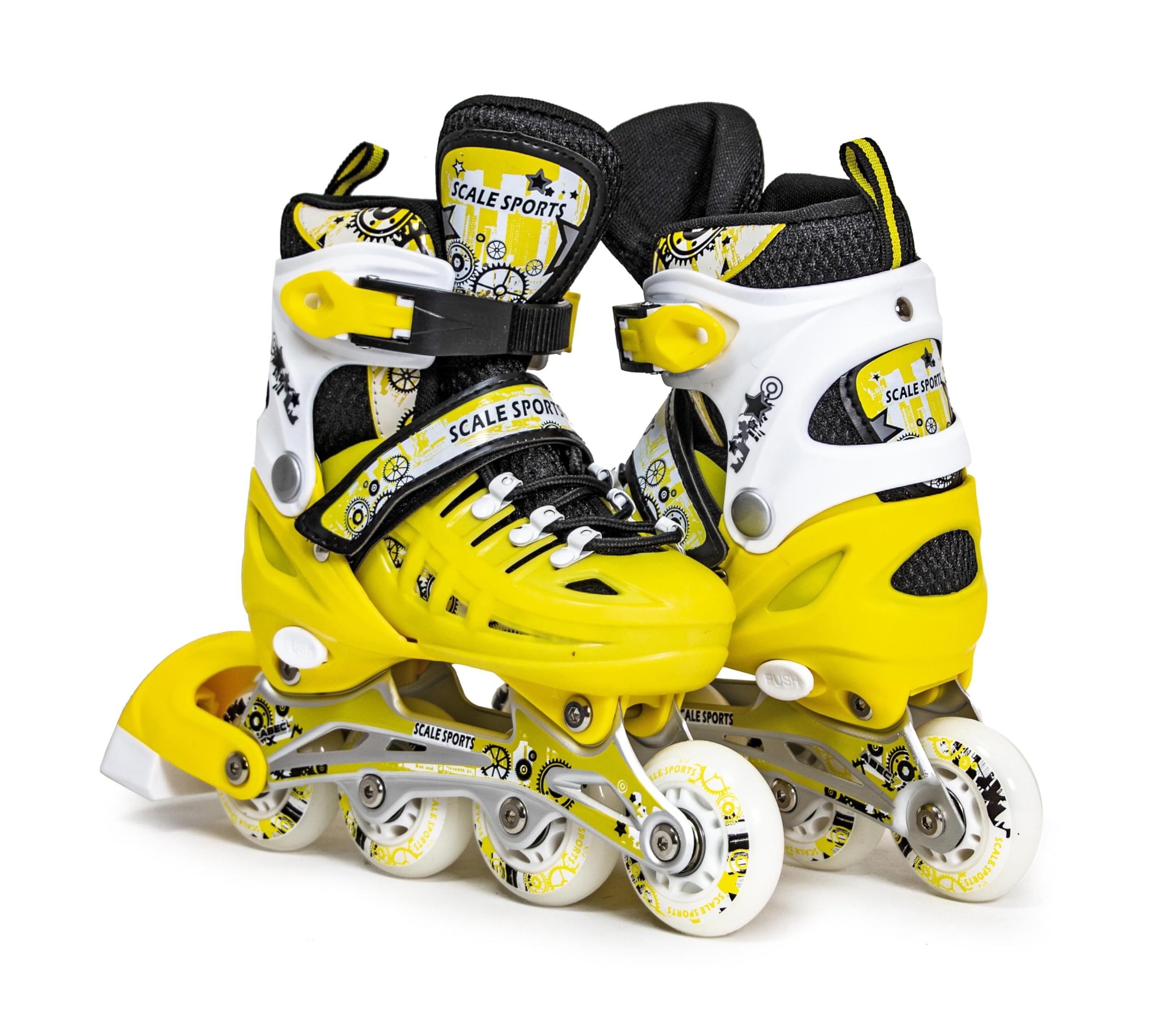 Scale Sports - Adjustuble Roller Skates with light up wheels for children and adults - Kids Inline Roller Skates (yellow, UK 5-7 (EU 38-41) L)