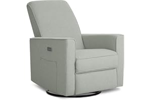Evolur Harlow Upholstered Power Glider Recliner with USB Charging – Rocking & 360° Swivel with Smooth Glide – Greenguard Gold & FSC Certified – Modern Nursery and Living Room Chair in Light Grey