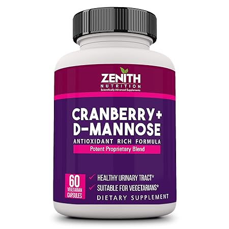 Zenith Nutrition Cranberry + D-Mannose - 60 Veg capsules | Antioxidant Support for Urinary Tract Health
