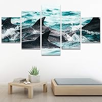 SIGNWIN 5 Panel Canvas Wall Art Colorful Fish Group Marine Life Multicolor Nautical Photography Realism Ultra for Home Decorations Ready to Hang - 60