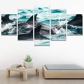 SIGNWIN 5 Panel Canvas Wall Art Colorful Fish...