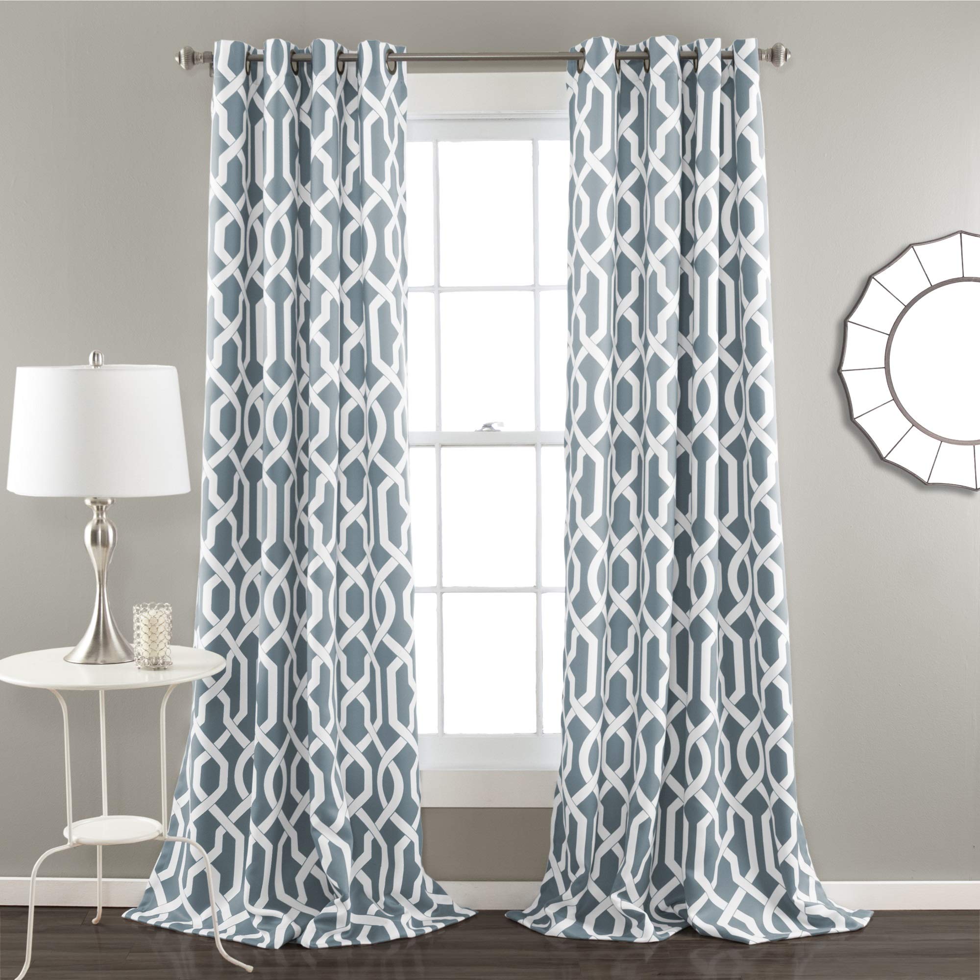 Lush Decor Edward Trellis Curtains Light Filtering Window Panel Set for Living, Dining, Bedroom (Pair), Blue, 52"W x 84"L Image Lush Decor Edward Trellis Curtains Light Filtering Window Panel Set for Living, Dining, Bedroom (Pair), Blue, 52"W x 84"L Image