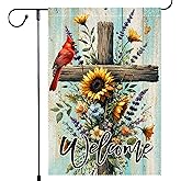 Spring Cardinal Garden Flag 12x18 inch Double Sided Burlap Decoration Religious Cross Flower Floral Yard Lawn Outside Decor Welcome Summer Farmhouse Outdoor Home Flags Decor