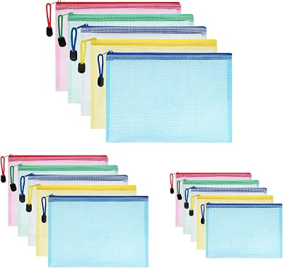 Vicloon 15Pcs Zip Lock Bags Mesh File Wallets A4 A5 A6 Assorted Colors