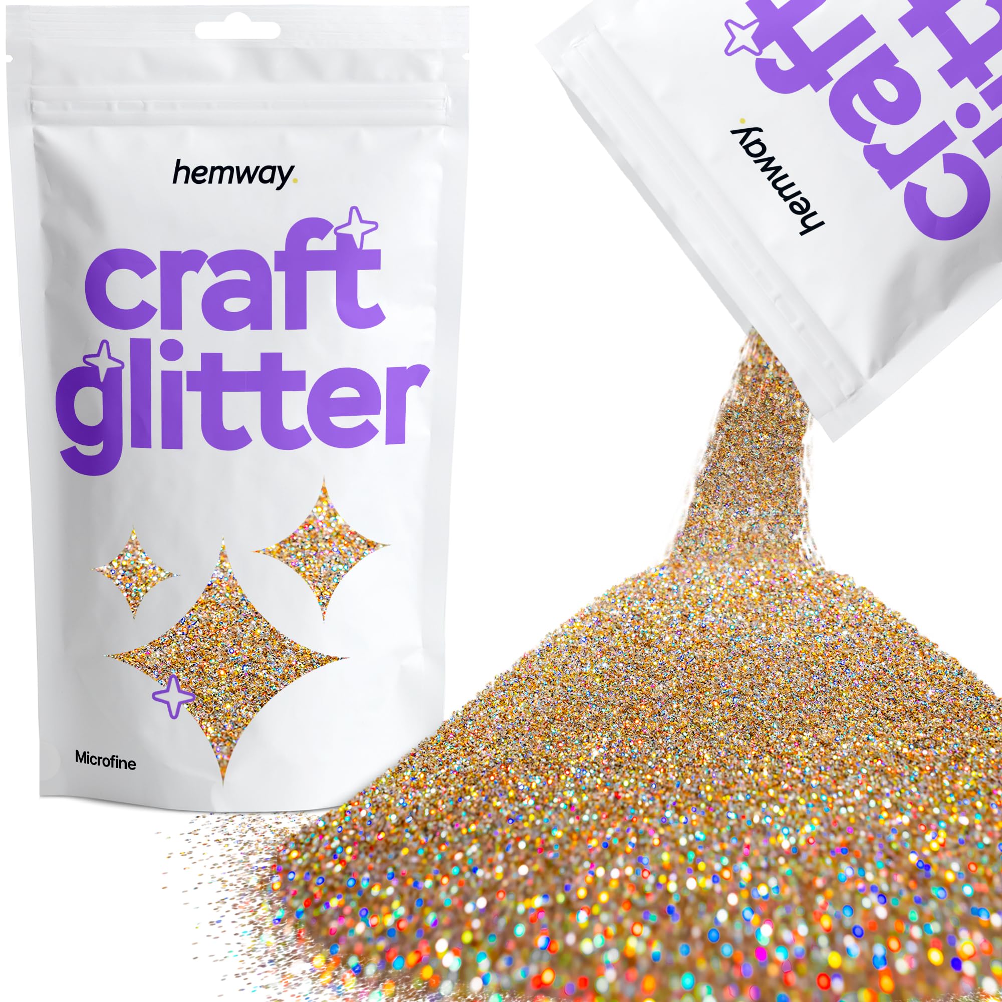 Hemway Craft Glitter Gold Silver Holographic 100g Microfine Glitter for Crafts, Resin, Cosmetic, Nail, Face, Body, Festival, Tumblers, Art, Candle, Crafting