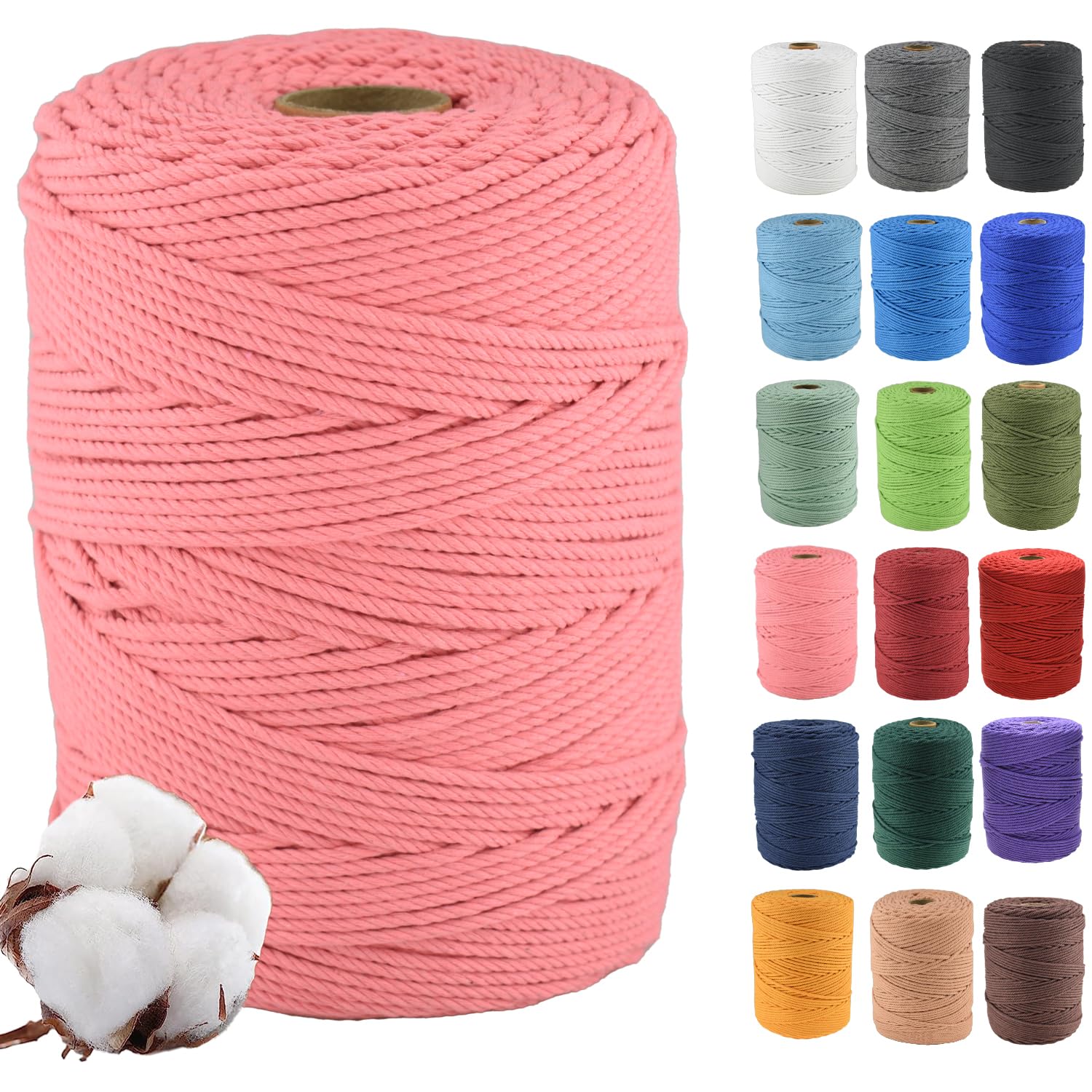 Klhamky 3mm×500m Macrame Cotton Cord, Soft 4 Strand Twisted 100% Natural Cotton for Handmade Wall Hanging, DIY, Craft Making, Knitting, Plant Hangers, Decorative Projects (3mm×500m, Dark Pink) — image 1