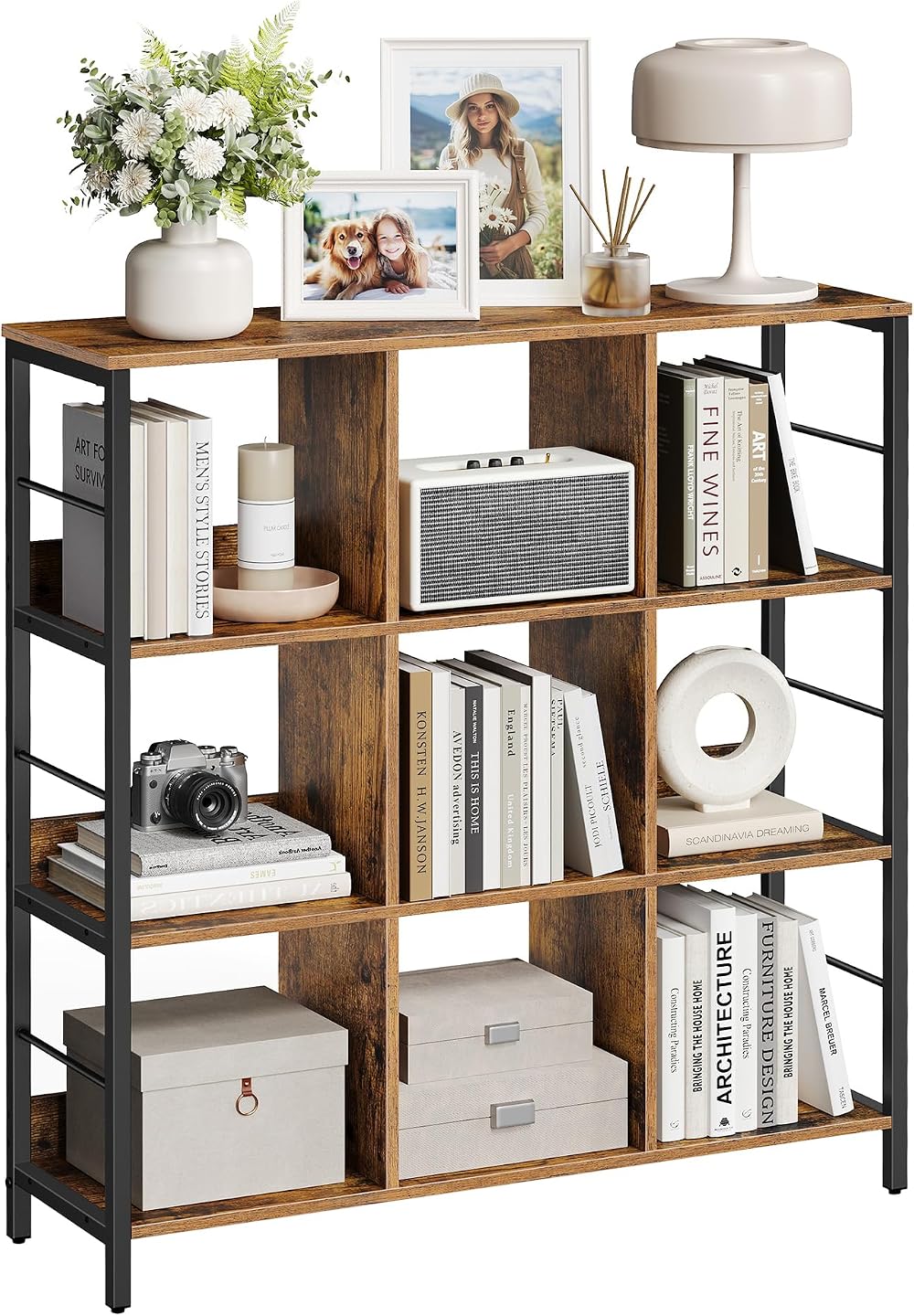 VASAGLE 3-Tier Ladder Shelf Bookcase Rustic Brown Black LLS112B01 33 x 100 x