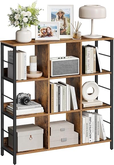 VASAGLE 3-Tier Ladder Shelf Bookcase Rustic Brown Black LLS112B01 33 x 100 x