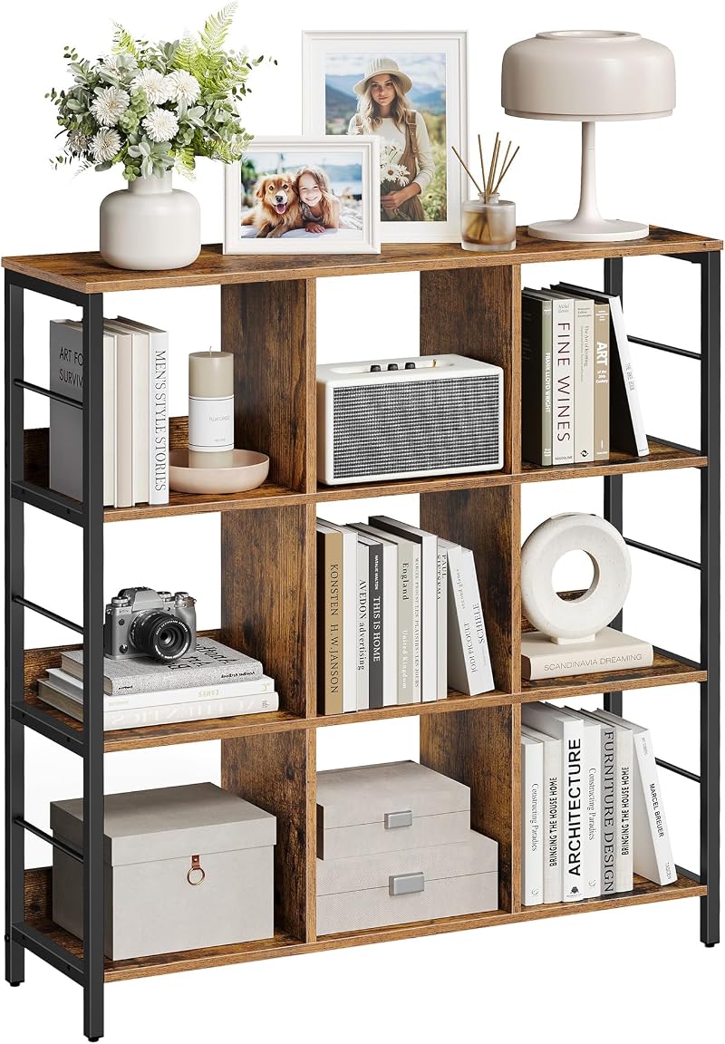 VASAGLE 3-Tier Ladder Shelf Bookcase Rustic Brown Black LLS112B01 33 x 100 x