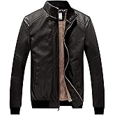 WenVen Men's Stand Collar Fleece Lined Bomber Faux Leather Jacket Warm Winter Coat