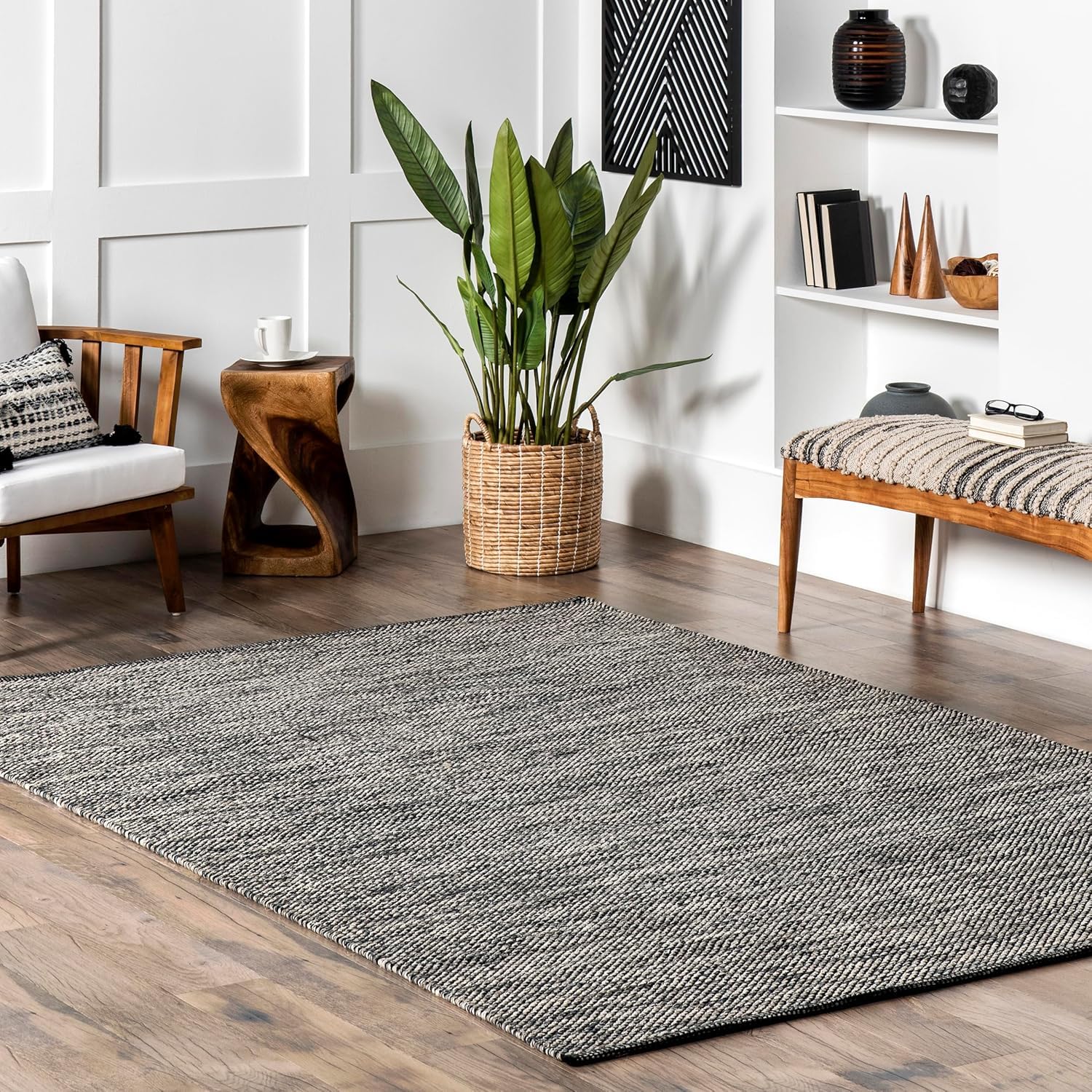 Photo 1 of The Knitted Co. 100% Cotton Area Rug 6 x 9 Feet- Rectangle- Hand Woven Natural Carpet - Home Decor for Living Room Hallways Bedroom (Grey- 6'x9')