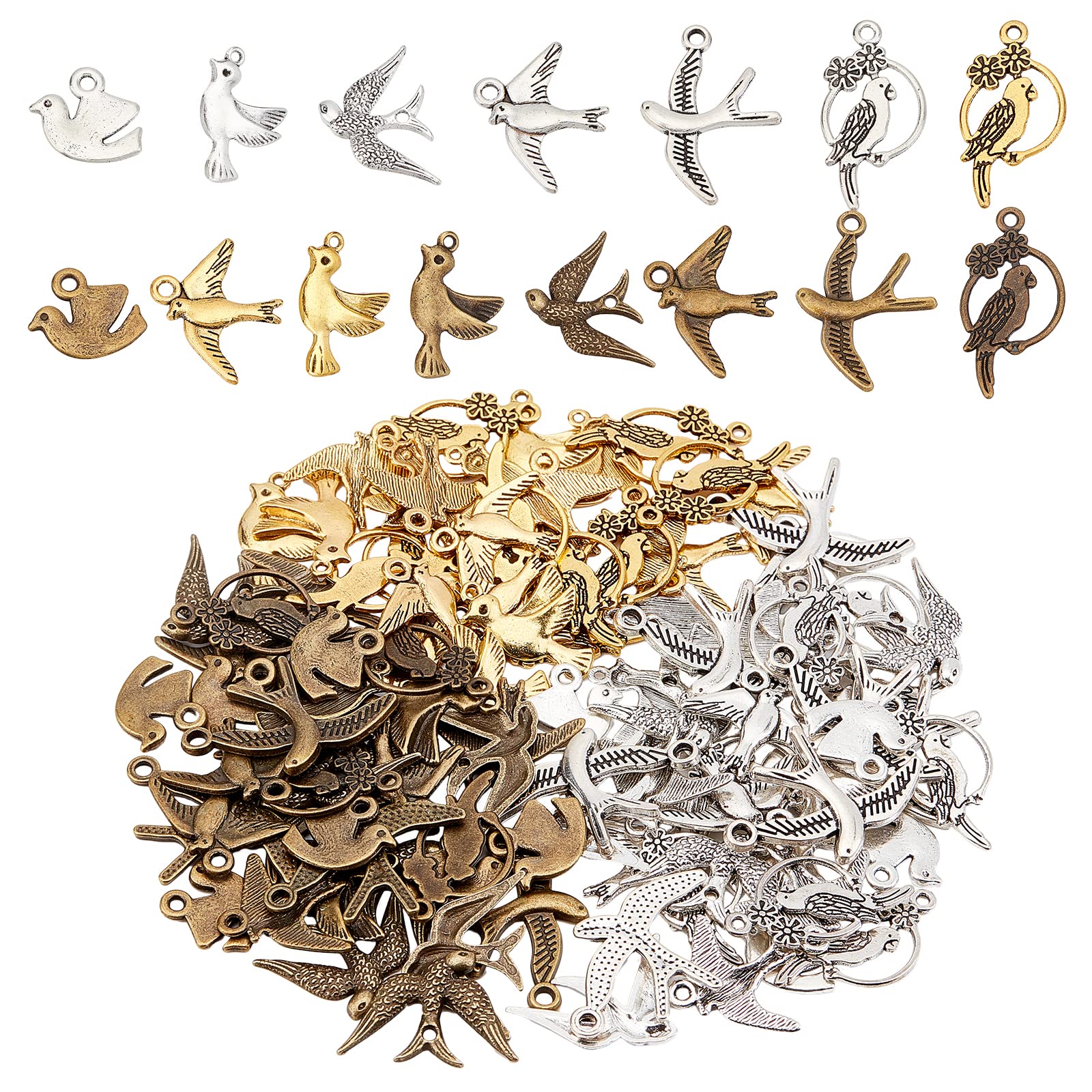 SUNNYCLUE 1 Box 150Pcs 15 Style Bird Charms Hummingbird 3D Animal Alloy Parrot Enamel Pendants for Jewelry Making DIY Necklace Bracelet Earring Supplies Accessories, Mixed Color