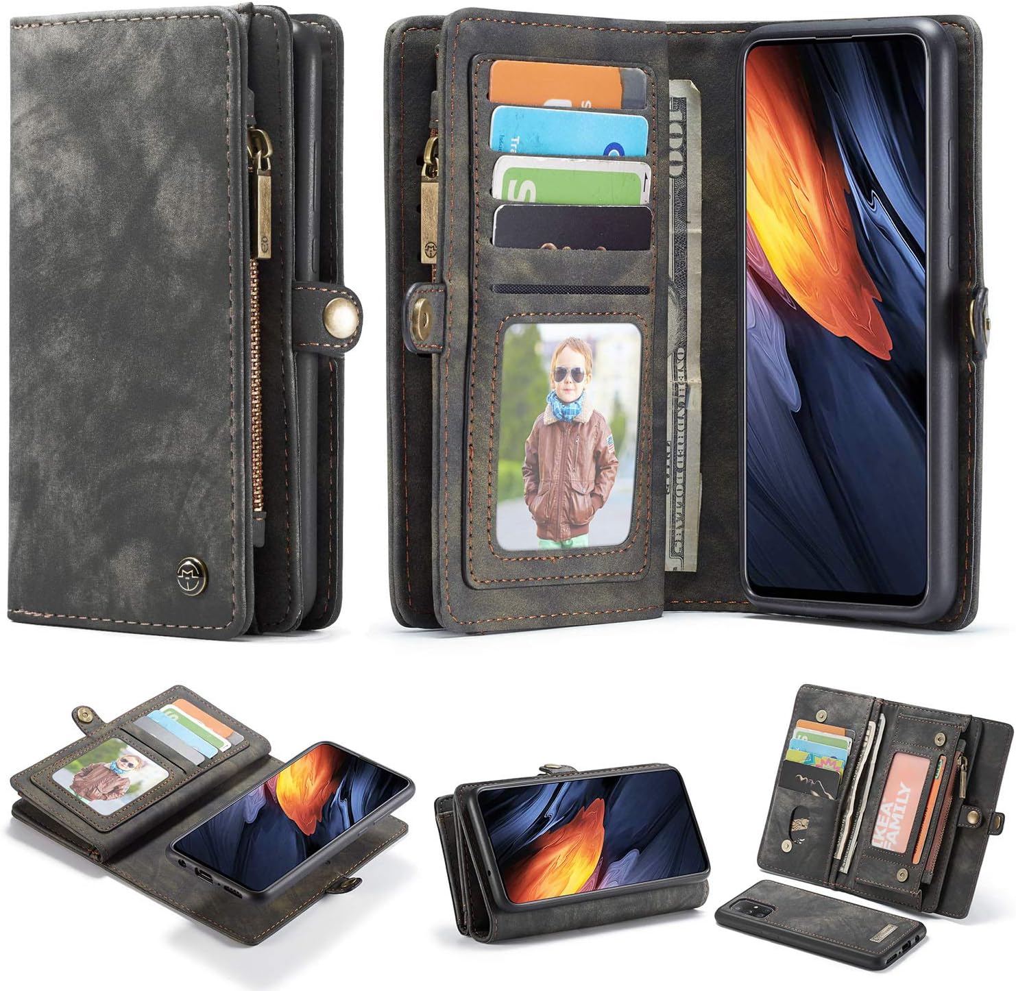 ANROD Detachable Leather Wallet Case for Samsung Galaxy A71,CaseMe Magnetic Closure 2-in-1 Flip TPU Shockproof Zipper Purse Back Cover with Card Slots (Black)